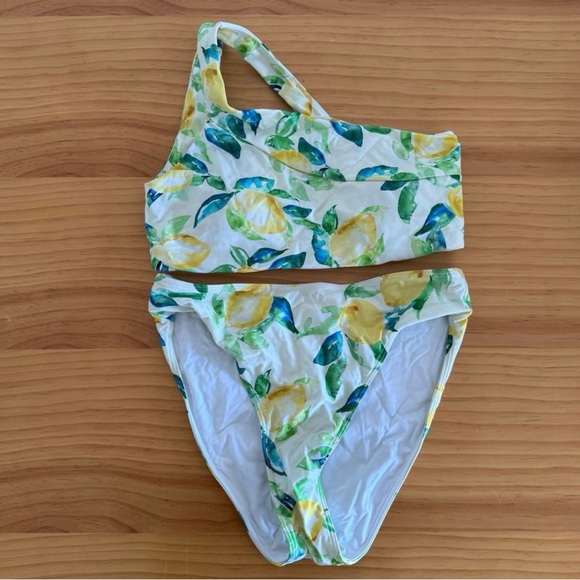 summersalt Other - summersalt Lemon Yellow One-Shoulder Bikini - White, Yellow, Green